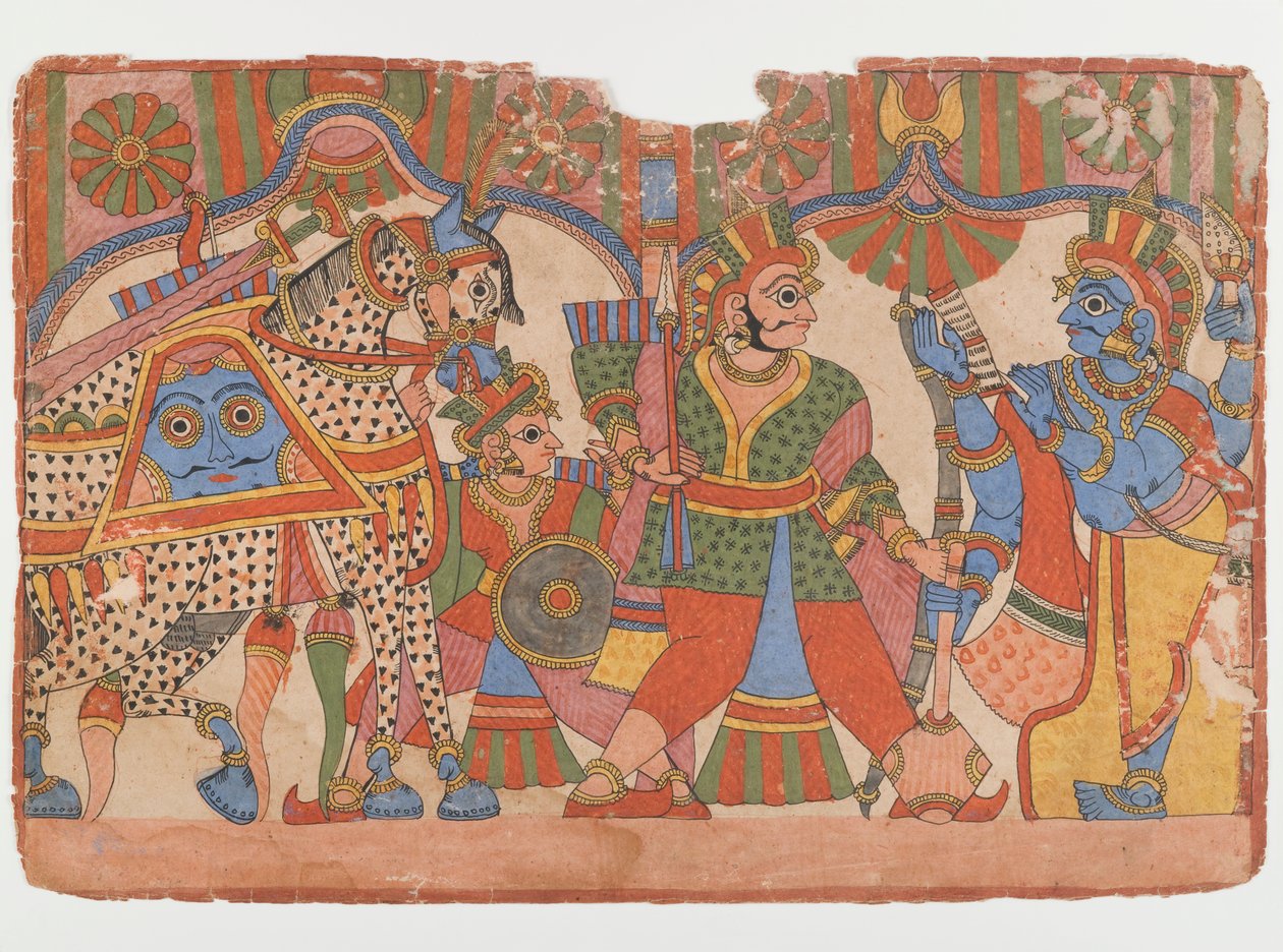 Mahabharata serisinden bir sayfa, c.1830-50 (kağıt üzerinde mürekkep ve renkli) by Indian School