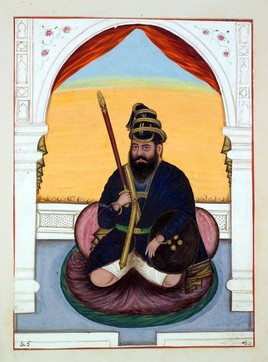 Phola Singh Nihang, The Kingdom of the Punjab, its Rulers and Chiefs, cilt II, kimliği belirsiz bir Hintli sanatçının 30 suluboya çalışması, c.1840 (kağıt üzerinde wc) by Indian School