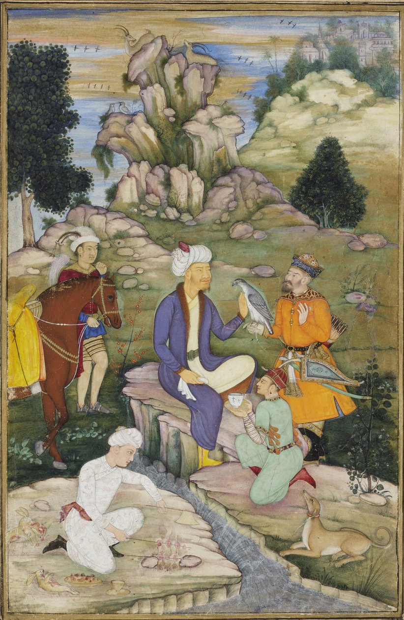 Av sırasında piknik, c.1615 (kağıt üzerinde opak wc) by Indian School