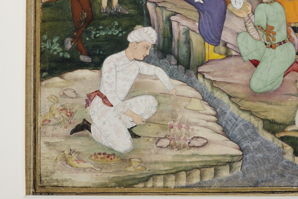 Av sırasında piknik, detay, c.1615 (kağıt üzerinde opak wc) by Indian School