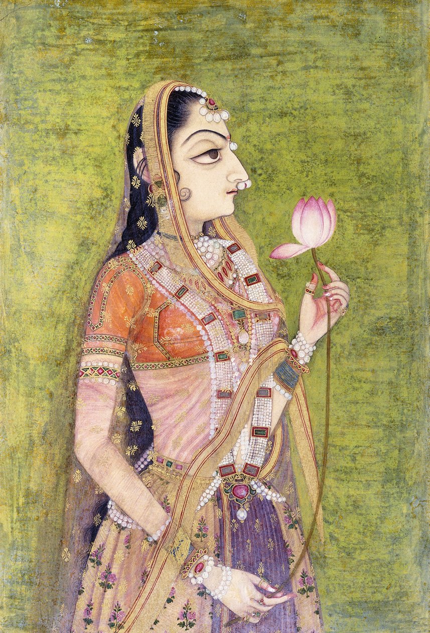 Lotus Tutan Bir Kadının Portresi, c. 1740-1750 by Indian School