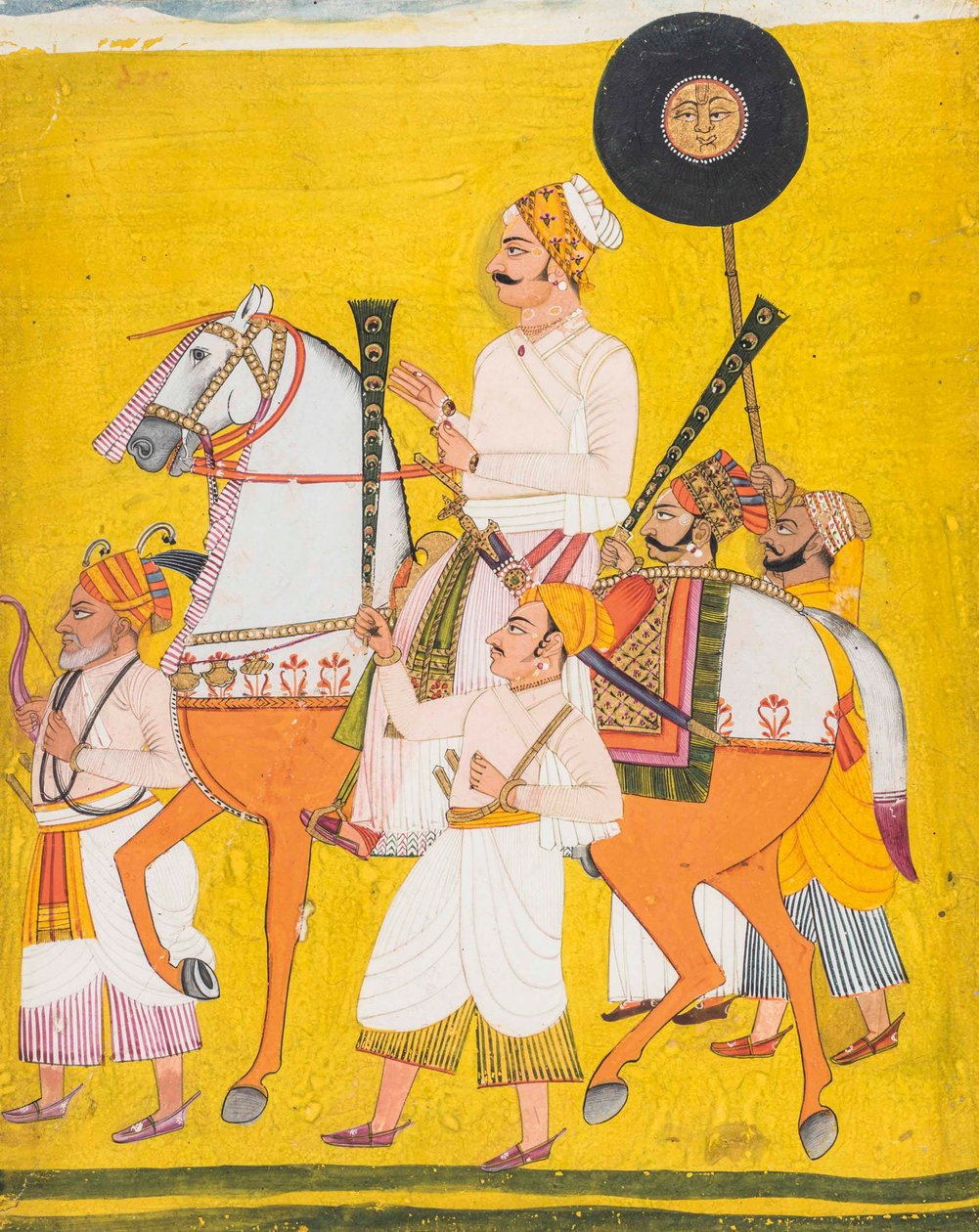 At sırtında bir adamın portresi, muhtemelen Maharaja Jai Singh II by Indian School