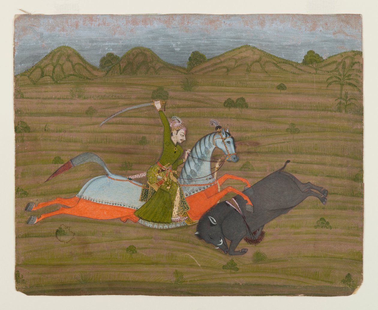 Prens Avı Yaban Domuzu (Minyatür Tablo), 1765 (kağıt üzerinde opak wc ve altın) by Indian School