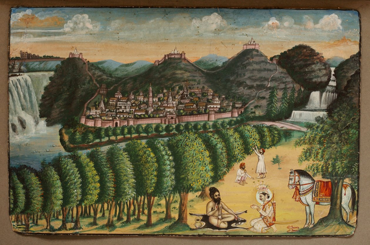 Prens bir keşişi ziyaret ediyor (kağıt üzerinde wc) by Indian School