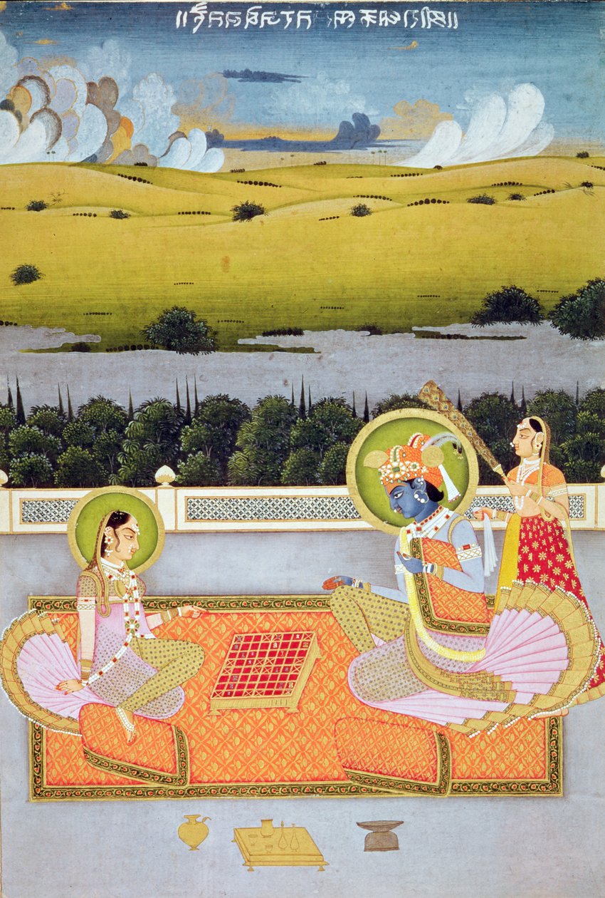Taslak oynayan prens çifti, Rajasthan Okulu, c.1750 by Indian School