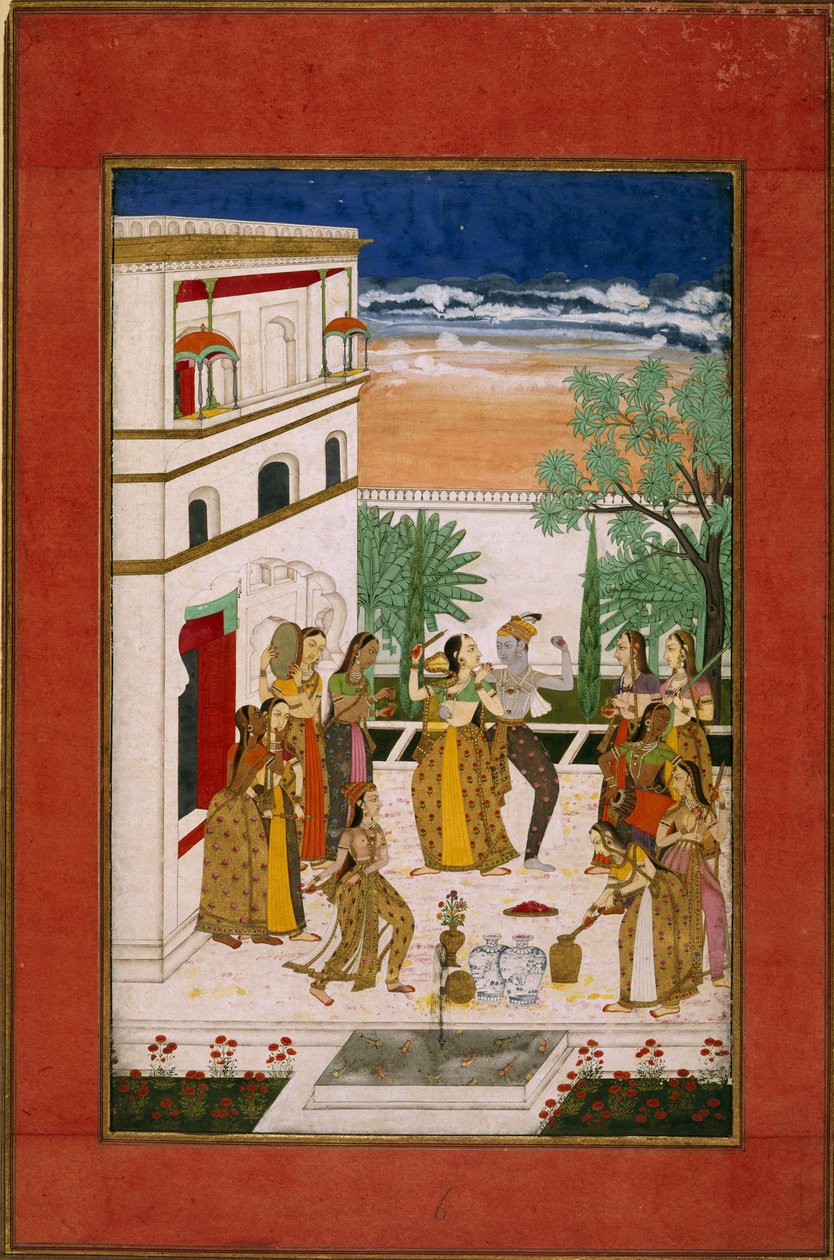 Radha ve Krishna dansı, c.1760 (kağıt üzerine sulu boya) by Indian School