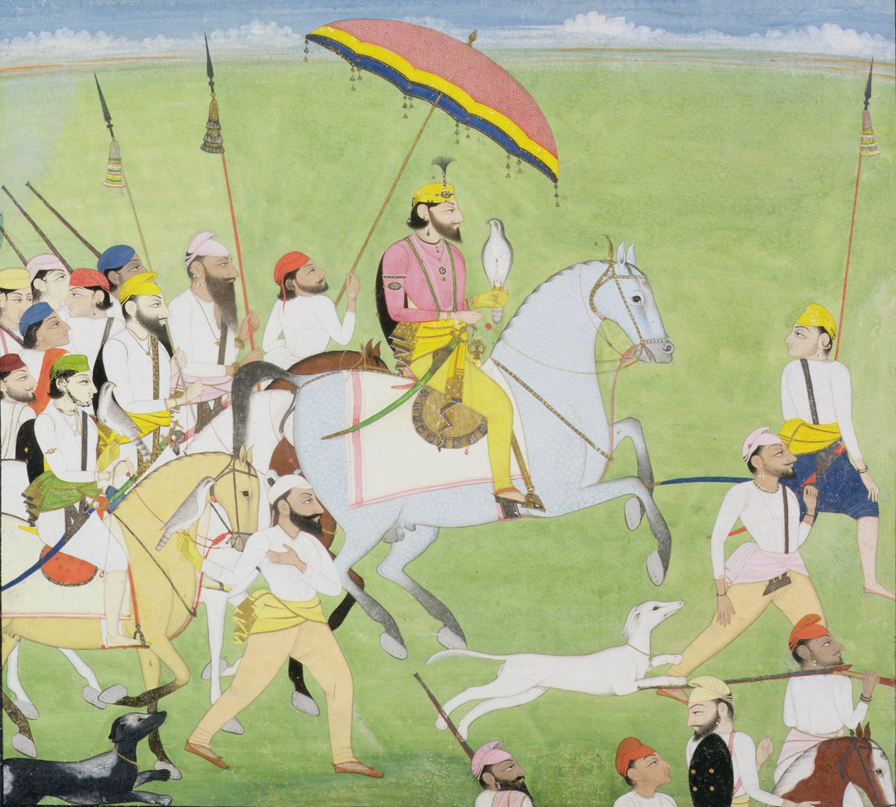 Rajah Dhian Singh (1796-1840) arkadaşlarıyla birlikte avlanıyor, c.1834-40 by Indian School