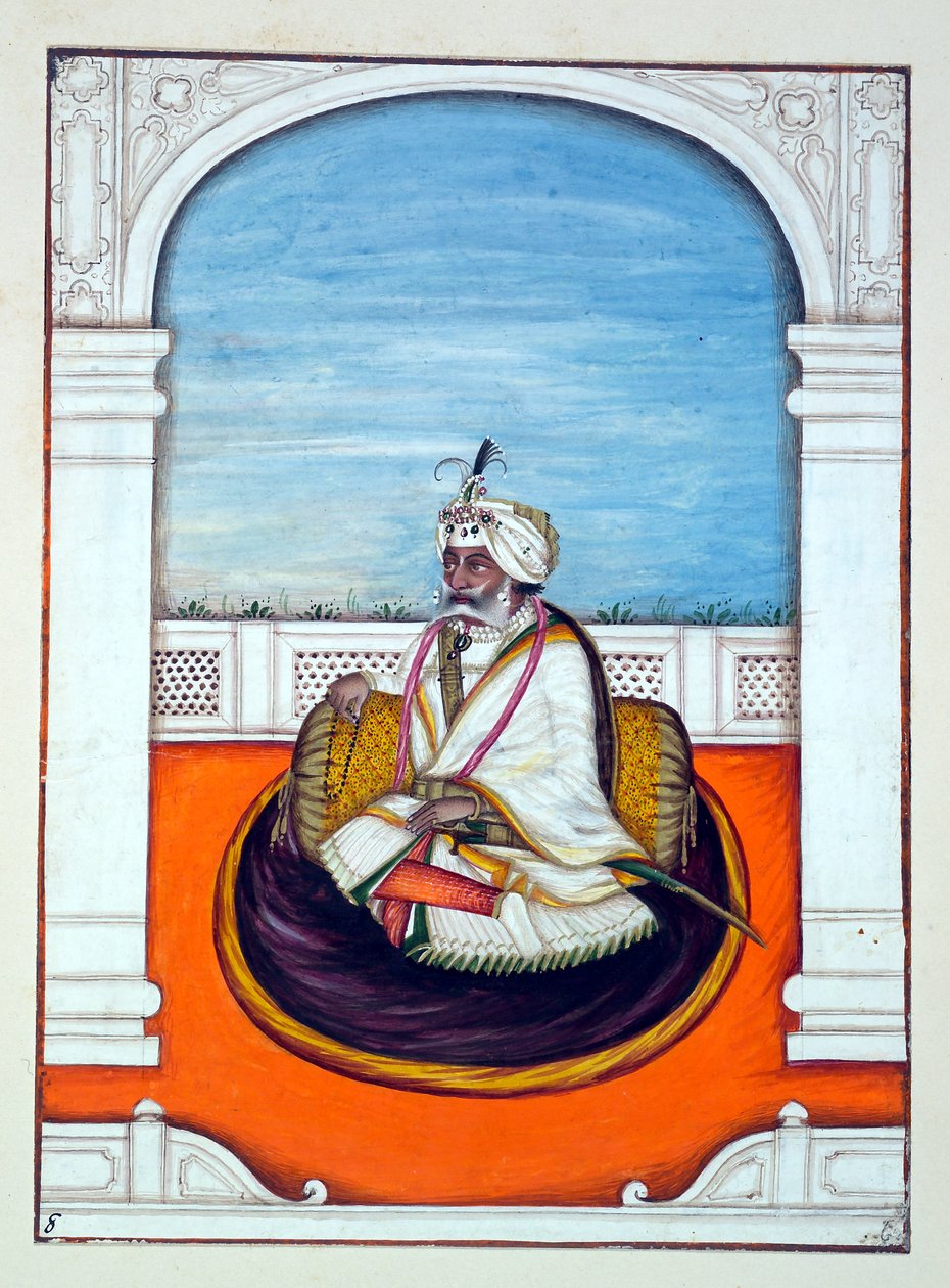 Rajah Gulab Singh, The Kingdom of the Punjab, its Rulers and Chiefs, cilt I, kimliği belirsiz bir Hintli sanatçının 27 suluboya çalışmasından oluşan bir cilt, c.1840 (kağıt üzerinde wc) by Indian School