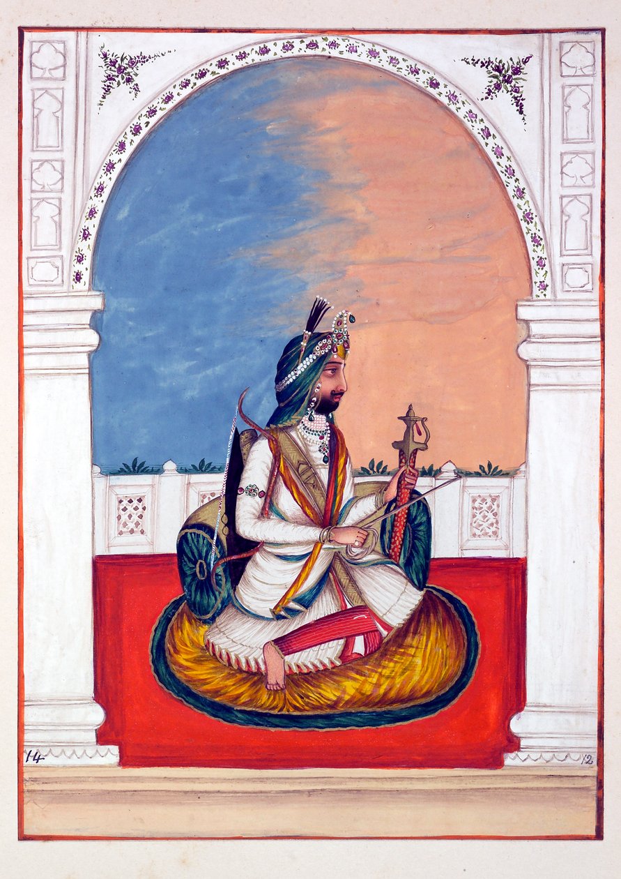 Rajah Hira Singh, The Kingdom of the Punjab, its Rulers and Chiefs, cilt I, kimliği belirsiz bir Hintli sanatçının 27 suluboya çalışması, c. 1840 (kağıt üzerinde wc) by Indian School