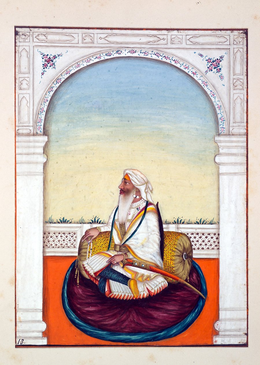 Rajah Iej Singh, The Kingdom of the Punjab, its Rulers and Chiefs, cilt I, kimliği belirsiz bir Hintli sanatçının 27 suluboya çalışması, c.1840 (kağıt üzerinde wc) by Indian School