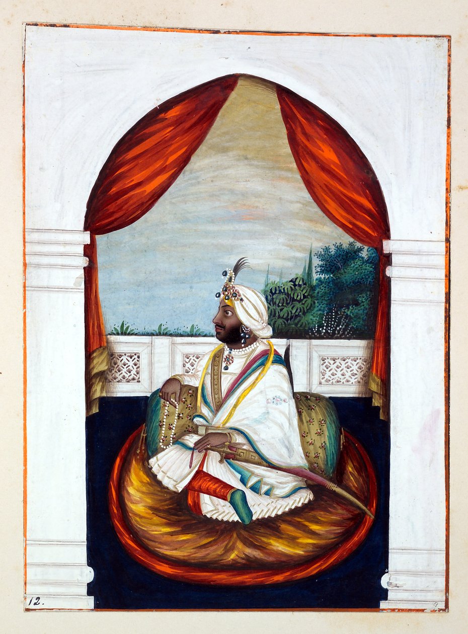 Rajah Sher Singh, The Kingdom of the Punjab, its Rulers and Chiefs, cilt I, kimliği belirsiz bir Hintli sanatçının 27 suluboya çalışması, c.1840 (kağıt üzerinde wc) by Indian School