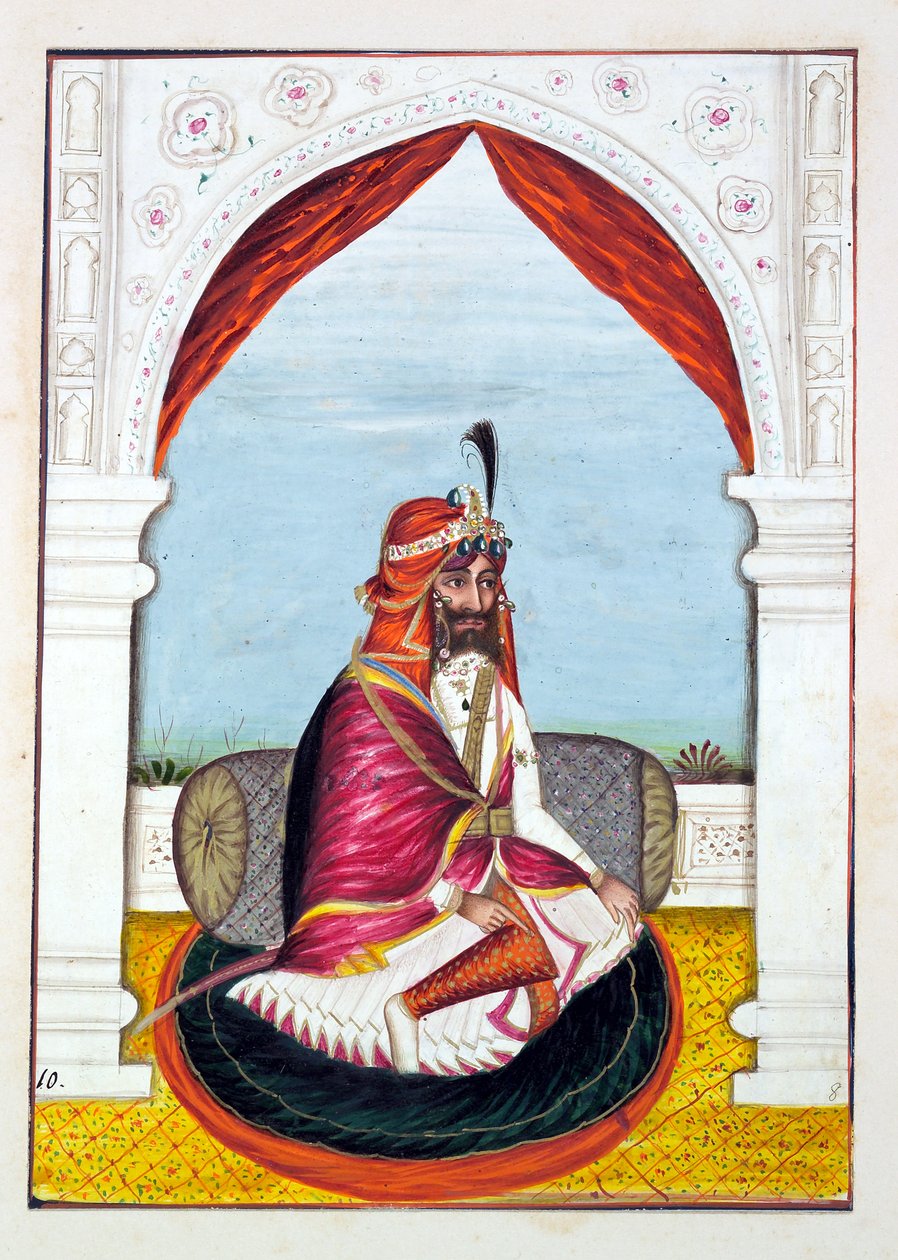 Rajah Suchet Singh, The Kingdom of the Punjab, its Rulers and Chiefs, cilt I, kimliği belirsiz bir Hintli sanatçının 27 suluboya çalışmasından oluşan bir cilt, c.1840 (kağıt üzerinde wc) by Indian School