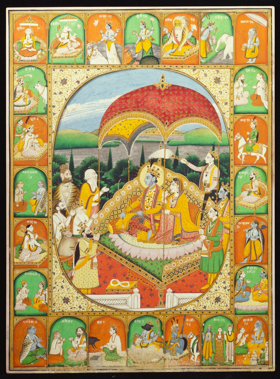 Shiva, Hanuman ve diğerleri tarafından tapılan Rama ve Sita Enthroned, 1800-20 by Indian School