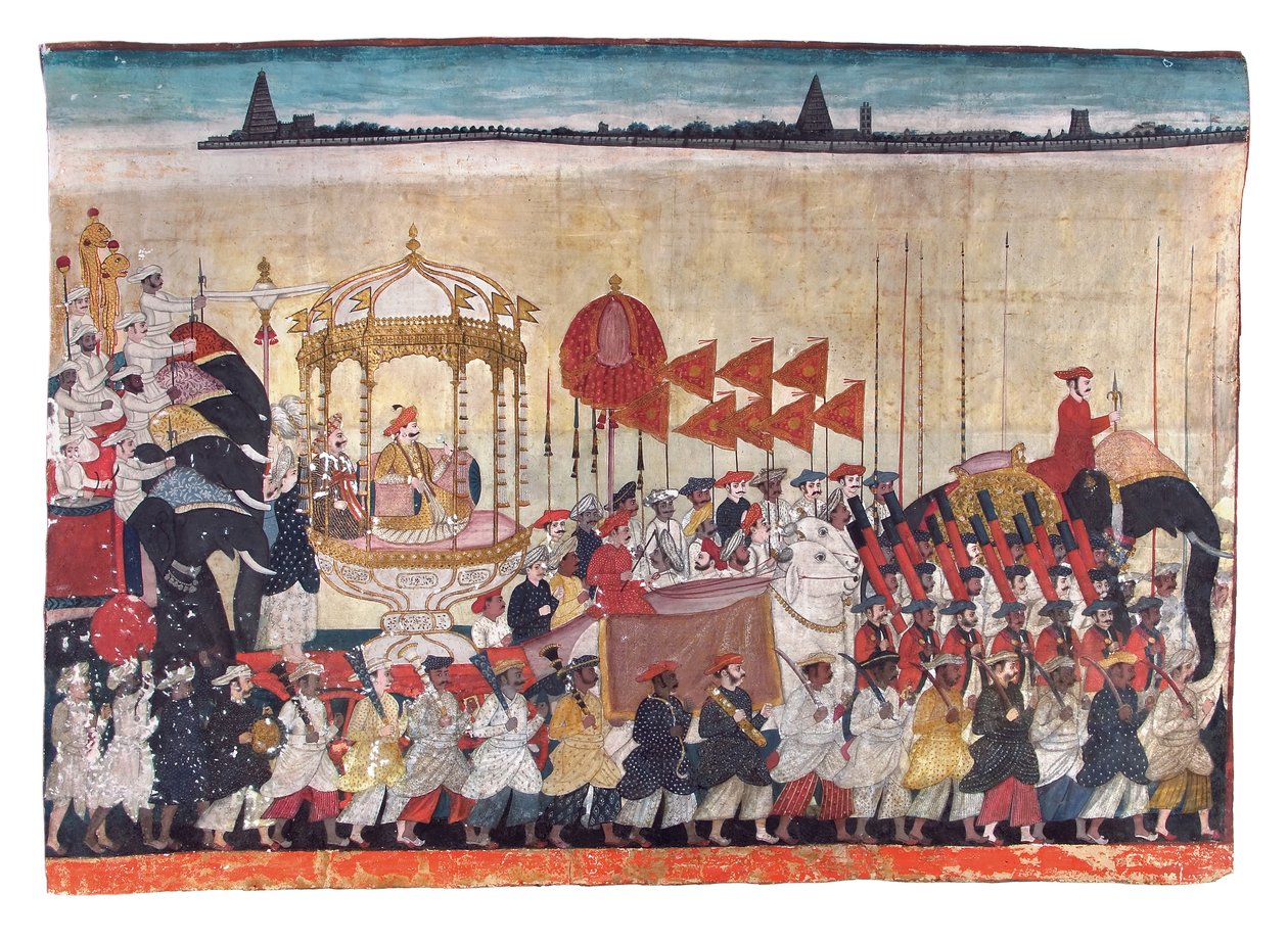 Rao Tuljaji in Procession, c.1775 (kağıt üzerinde opak wc ve altın) by Indian School