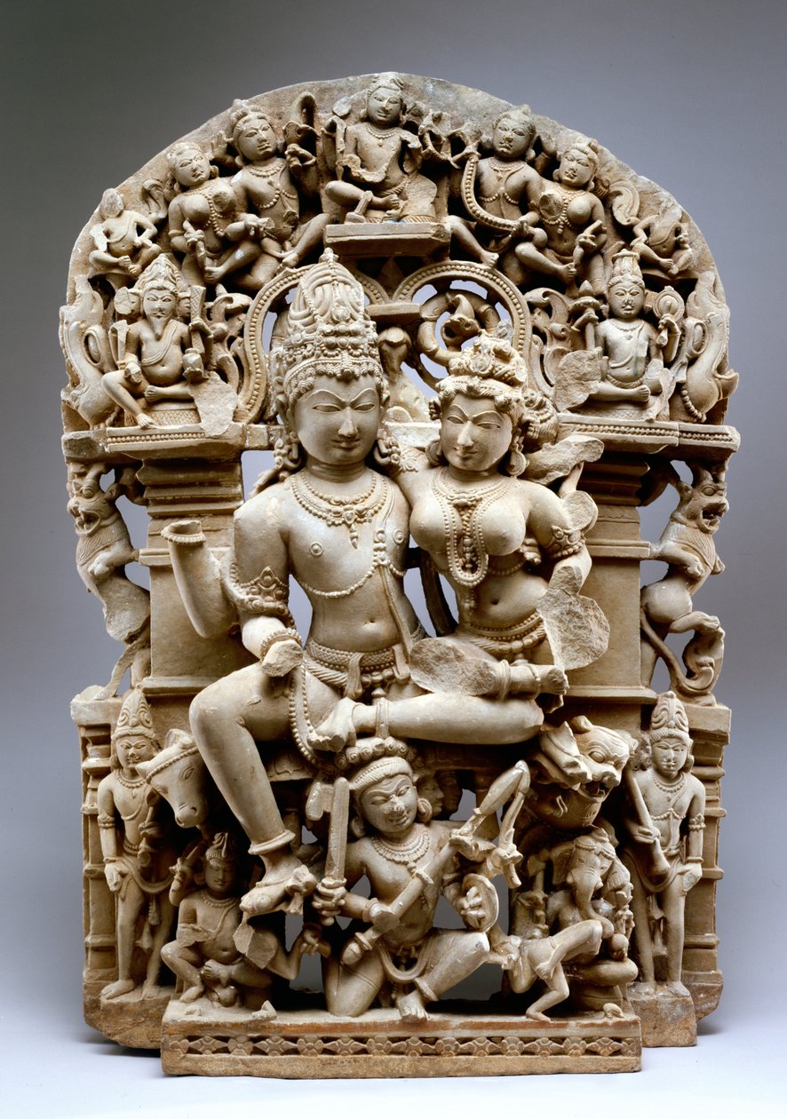 Ravana ve Shiva, Hinglajgarh Kültürü, MS 1100 (Kumtaşı) by Indian School