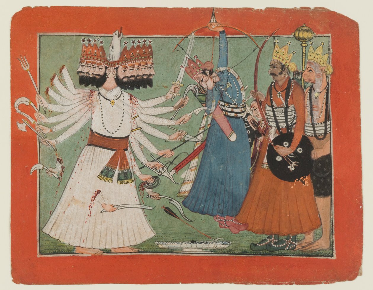 Ravana, Rama'nın ordusuna meydan okuyor, c.1750 (kağıt üzerinde opak sulu boya) by Indian School