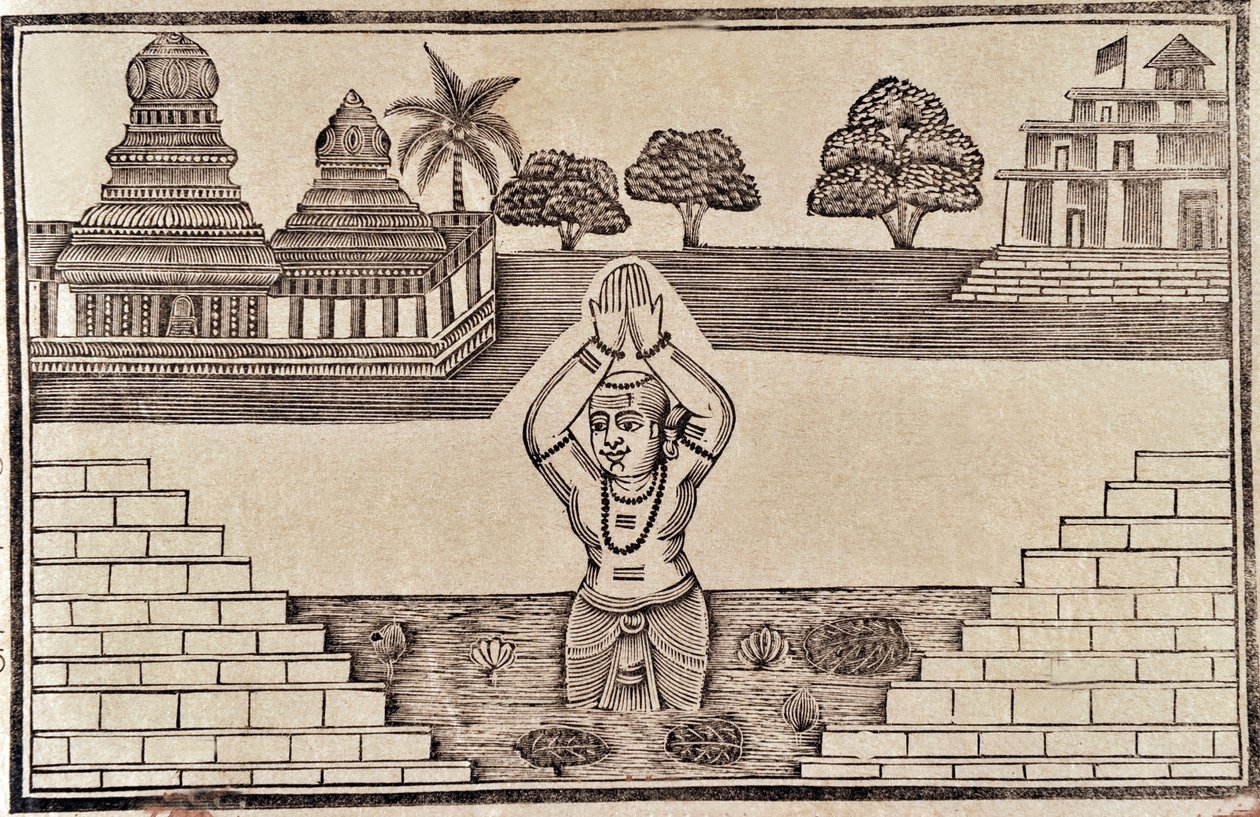 Nehir sahnesi (tahta baskı) by Indian School