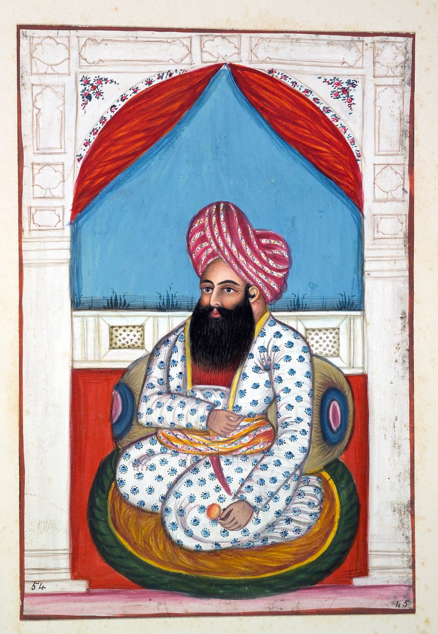 Shah Ayub Shah Padishah, The Kingdom of the Punjab, its Rulers and Chiefs, cilt II, kimliği belirsiz bir Hintli sanatçının 30 suluboya çalışması, c.1840 (kağıt üzerinde wc) by Indian School