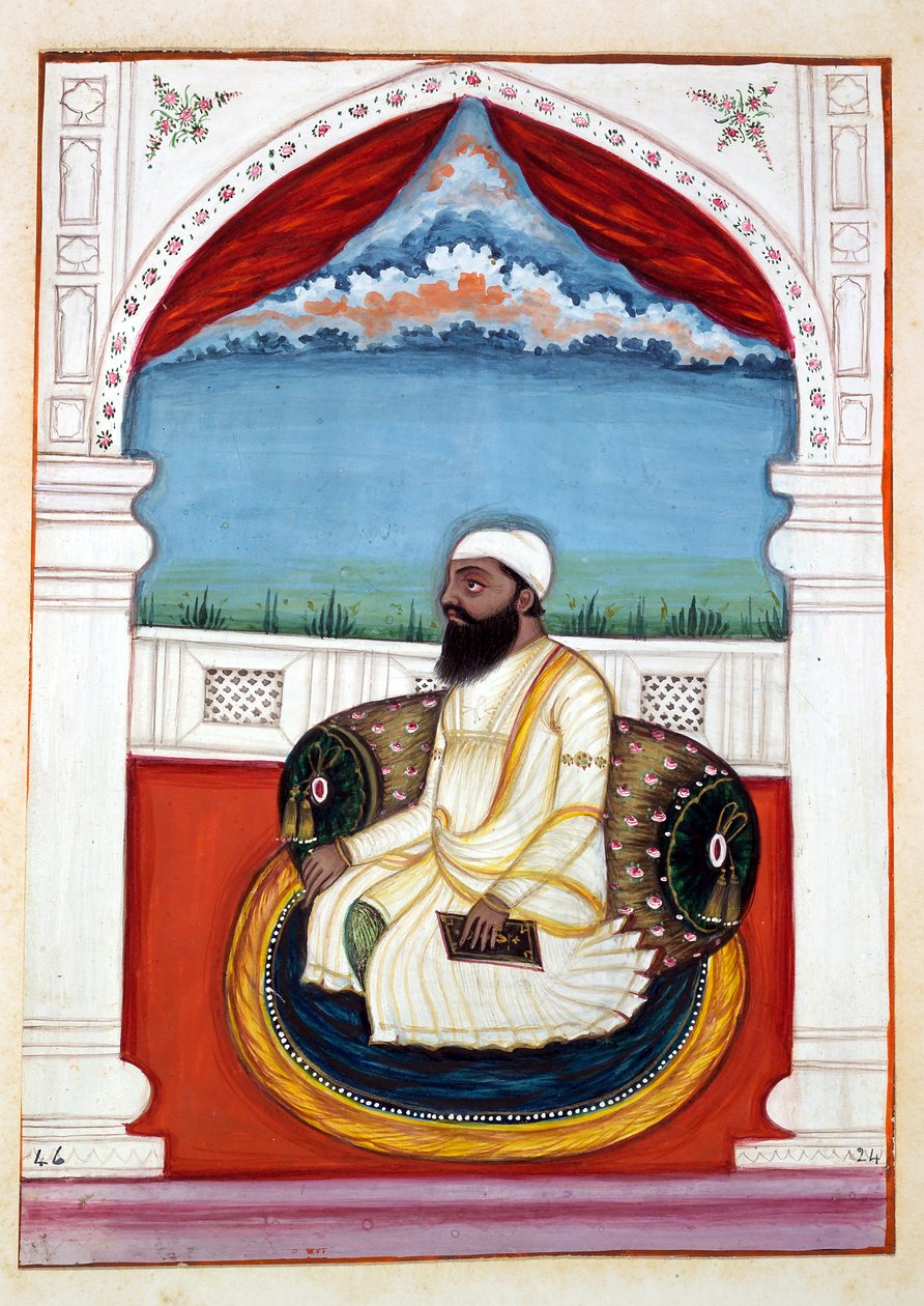 Şeyh Mohi-od-deen, The Kingdom of the Punjab, its Rulers and Chiefs, cilt II, kimliği belirsiz bir Hintli sanatçı tarafından 30 suluboya çalışması, c.1840 (kağıt üzerinde wc) by Indian School