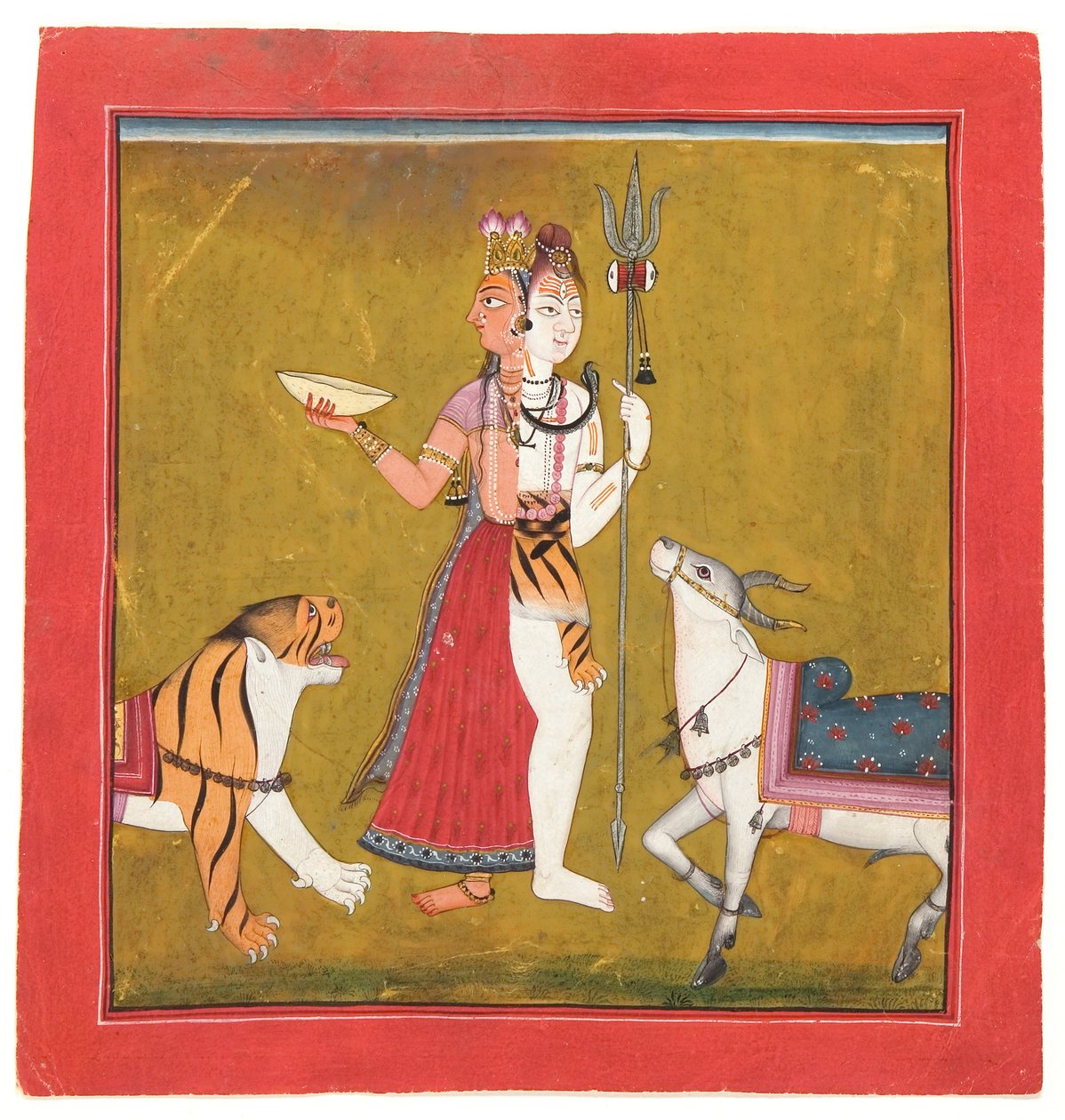 Shiva Ardhanarishvara, c.1715 (opak wc, kağıt üzerinde altın ve gümüş) by Indian School