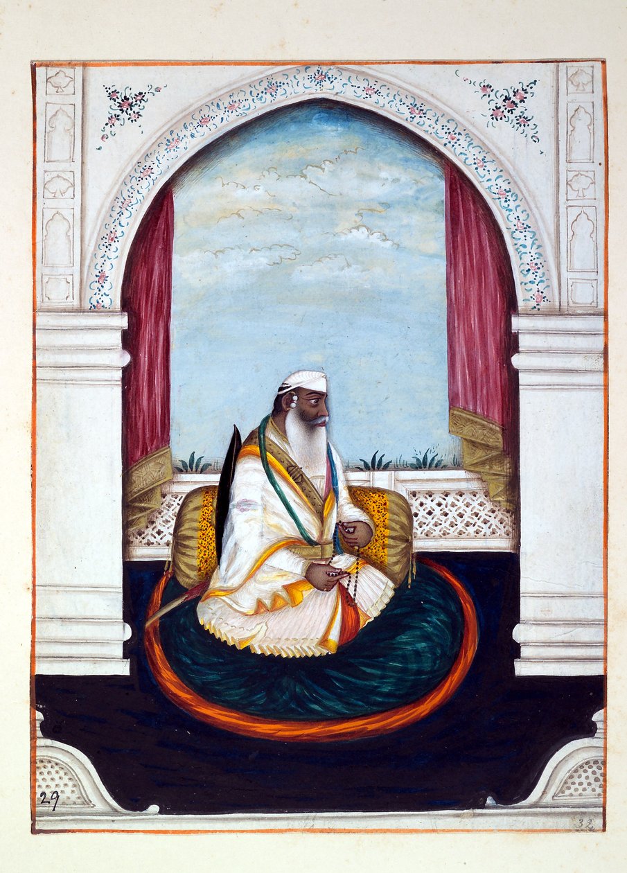 Sirdar Atr Singh, The Kingdom of the Punjab, its Rulers and Chiefs, cilt II, kimliği belirsiz bir Hintli sanatçının 30 suluboya çalışması, c.1840 (kağıt üzerinde wc) by Indian School