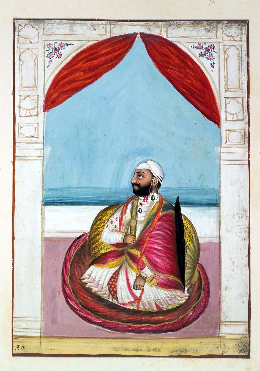 Sirdar Chet Singh, The Kingdom of the Punjab, its Rulers and Chiefs, cilt II, kimliği belirsiz bir Hintli sanatçının 30 suluboya çalışması, c.1840 (kağıt üzerinde wc) by Indian School