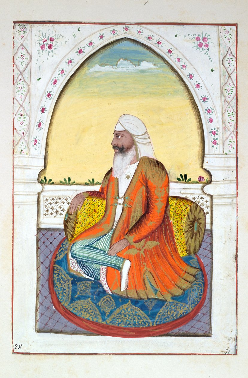 Sirdar Fatteh Singh, The Kingdom of the Punjab, its Rulers and Chiefs, cilt II, kimliği belirsiz bir Hintli sanatçının 30 suluboya çalışması, c.1840 (kağıt üzerinde wc) by Indian School