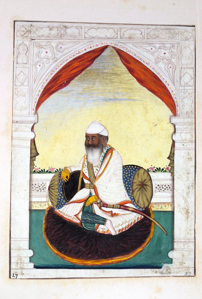 Sirdar Gurmukh Singh Bhai, The Kingdom of the Punjab, its Rulers and Chiefs, cilt II, kimliği belirsiz bir Hintli sanatçı tarafından 30 suluboya çalışması, c.1840 (kağıt üzerinde wc) by Indian School
