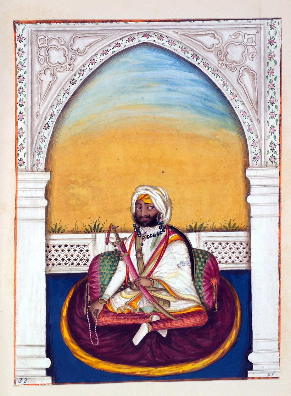 Sirdar Jowahir Singh, The Kingdom of the Punjab, its Rulers and Chiefs, cilt II, kimliği belirsiz bir Hintli sanatçının 30 suluboya çalışması, c.1840 (kağıt üzerinde wc) by Indian School