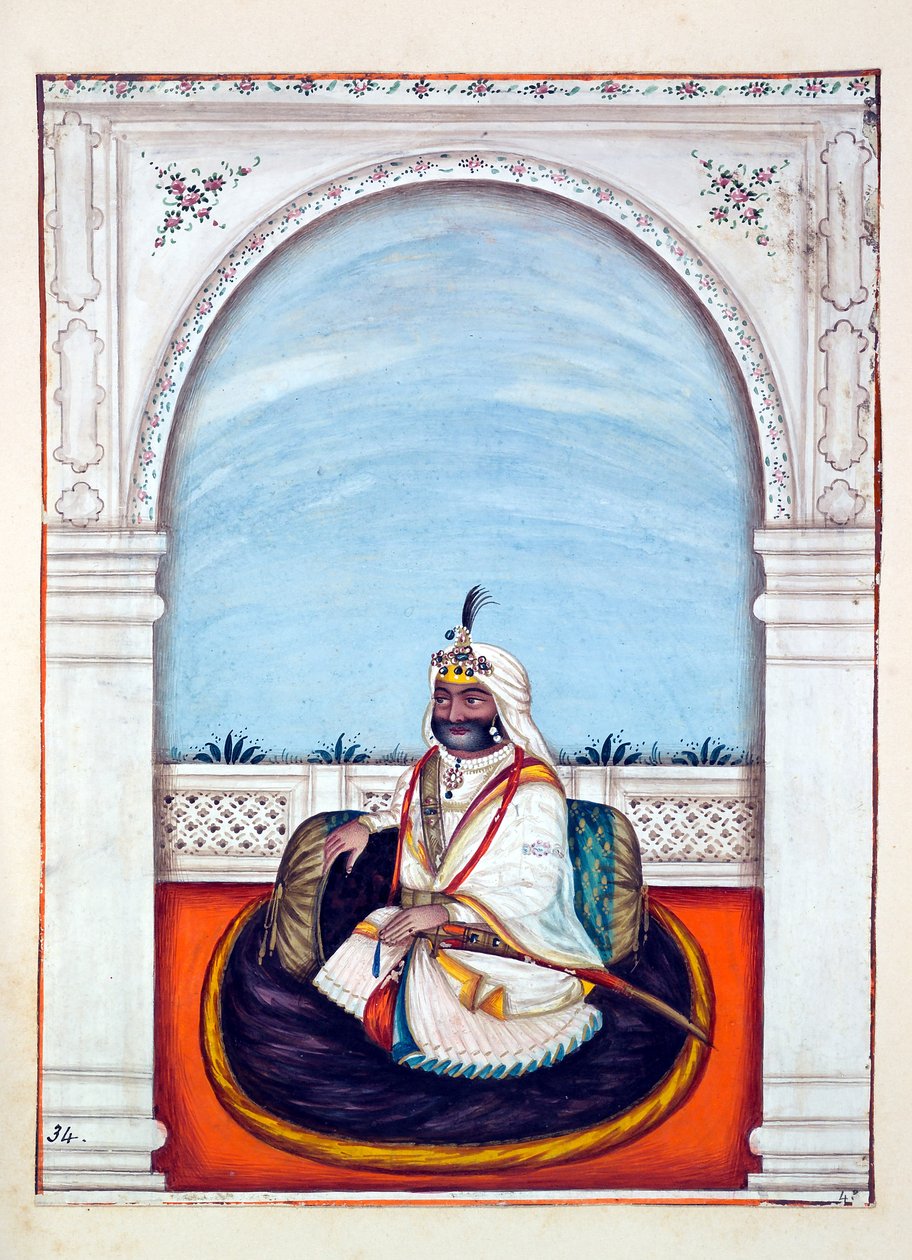 Sirdar Lehna Singh (Majithia), The Kingdom of the Punjab, its Rulers and Chiefs, cilt II, kimliği belirsiz bir Hintli sanatçı tarafından 30 suluboya çalışması, c.1840 (kağıt üzerinde wc) by Indian School