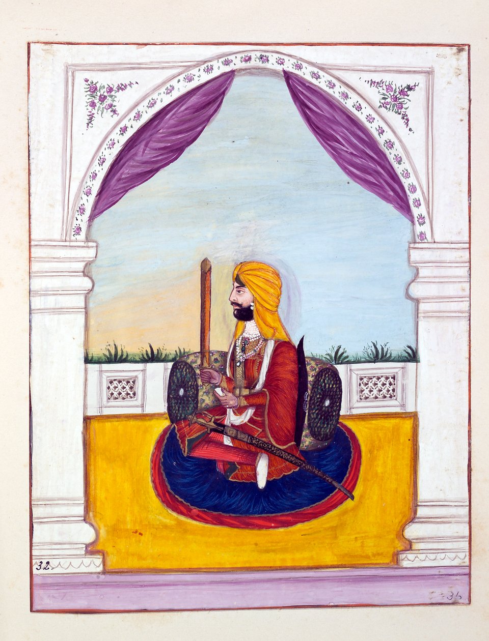 Sirdar Runjodh Singh (Majithia), The Kingdom of the Punjab, its Rulers and Chiefs, cilt II, kimliği belirsiz bir Hintli sanatçının 30 suluboya çalışması, c.1840 (kağıt üzerinde wc) by Indian School