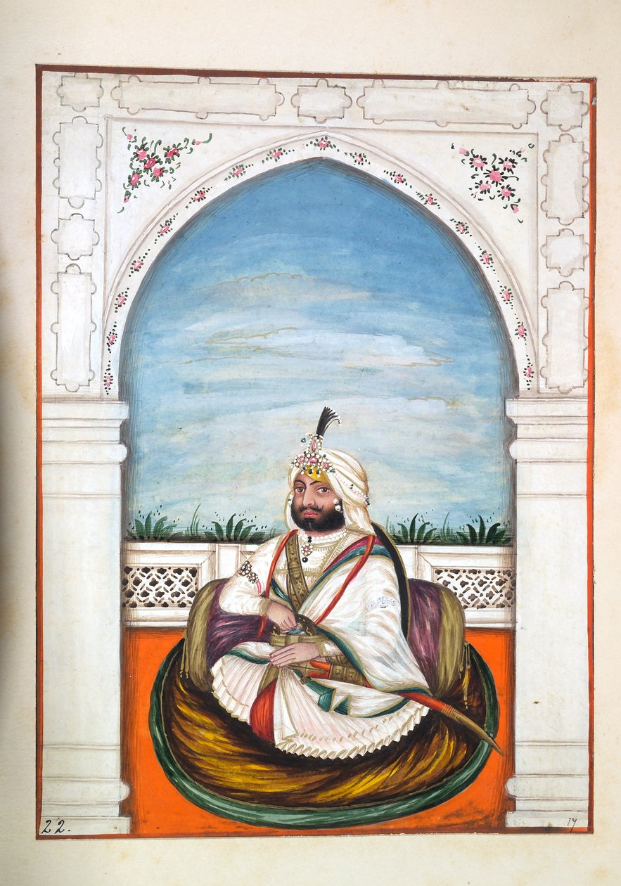 Sirdir Ajit Singh, The Kingdom of the Punjab, its Rulers and Chiefs, cilt I, kimliği belirsiz bir Hintli sanatçının 27 suluboya çalışması, c.1840 (kağıt üzerinde wc) by Indian School