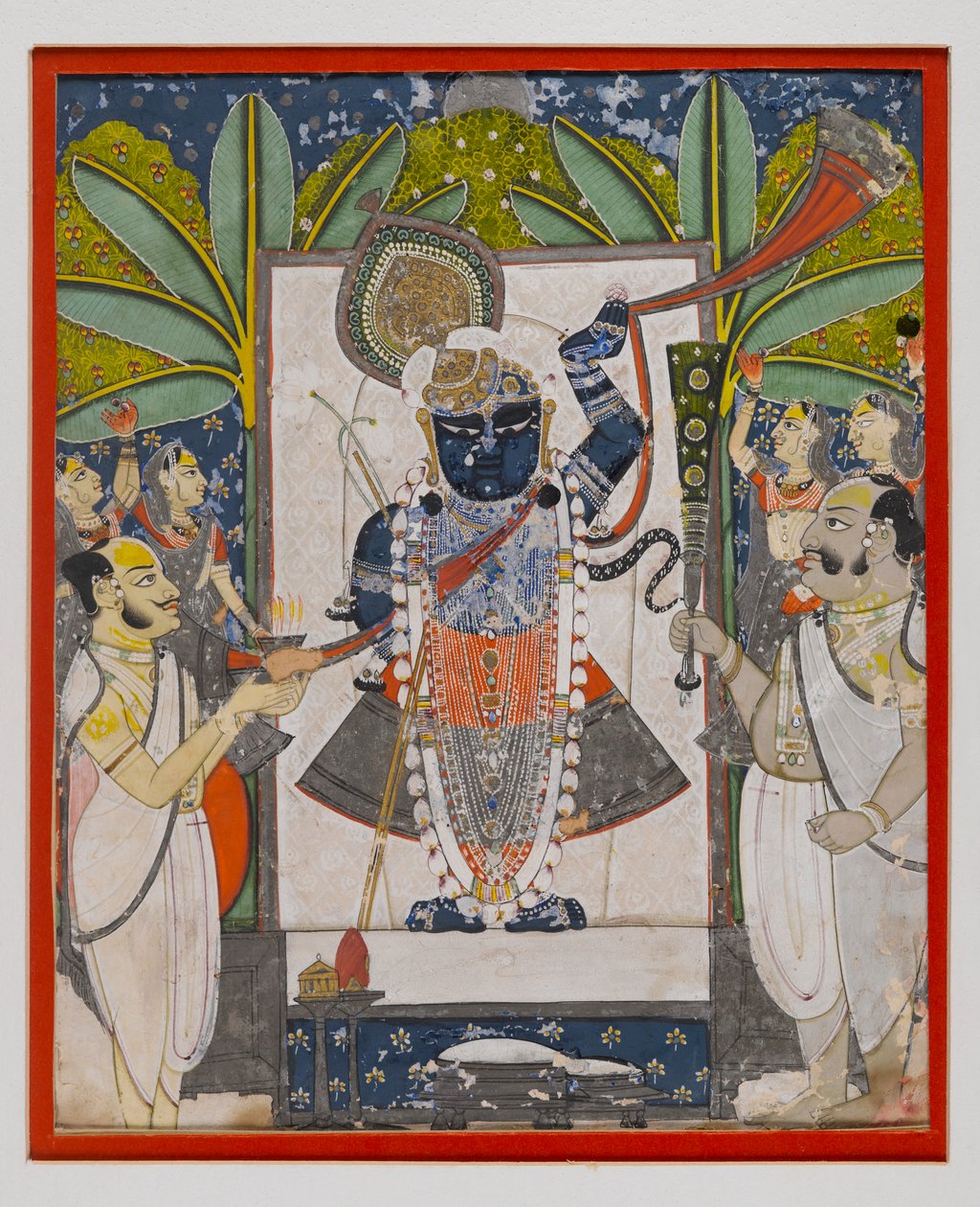 Sri Nathaji, c.1775 (opak tuvalet, kağıt üzerinde altın ve gümüş) by Indian School