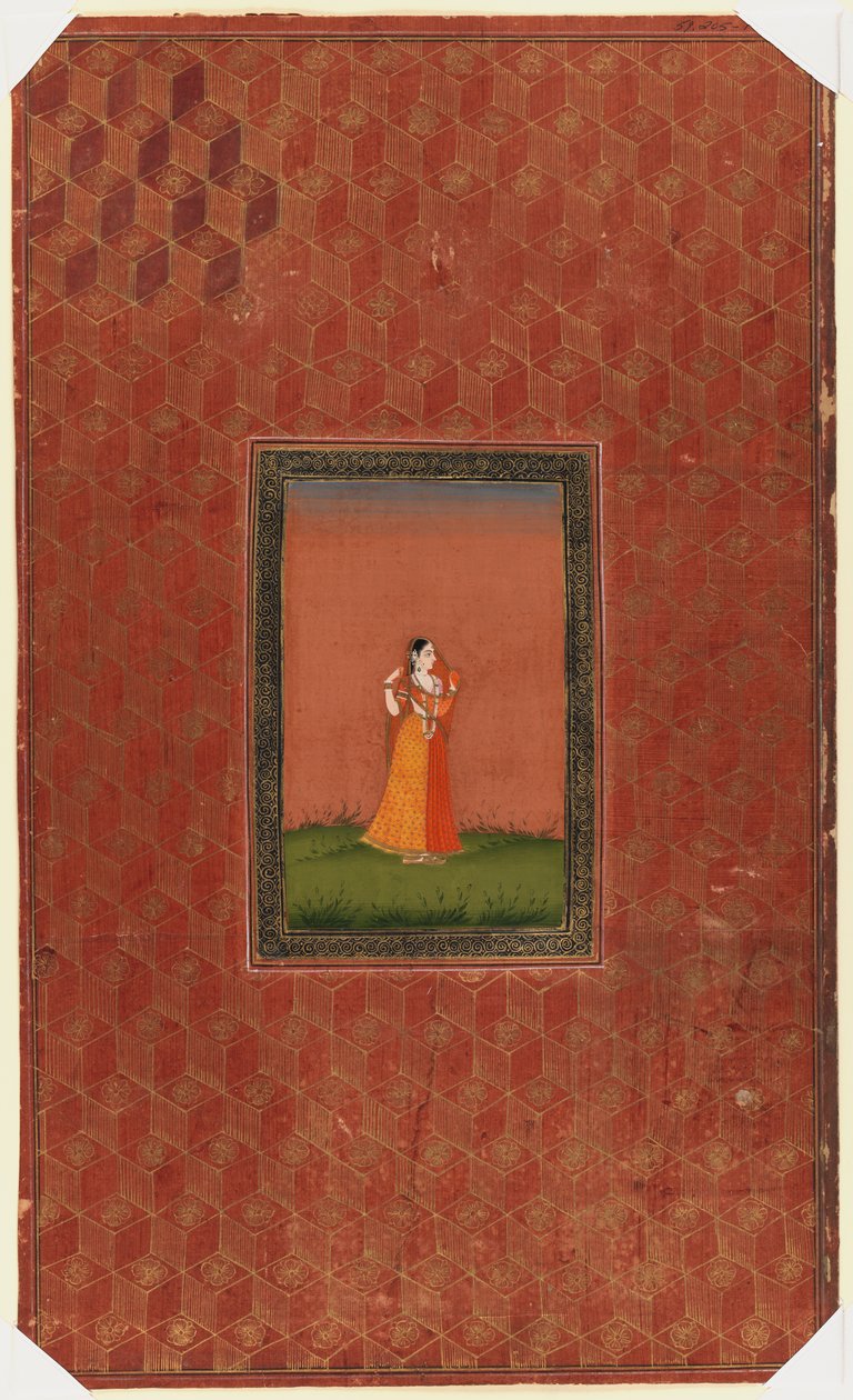 Ayakta duran kadın, 1875-1900 (kağıt üzerinde opak wc ve altın) by Indian School
