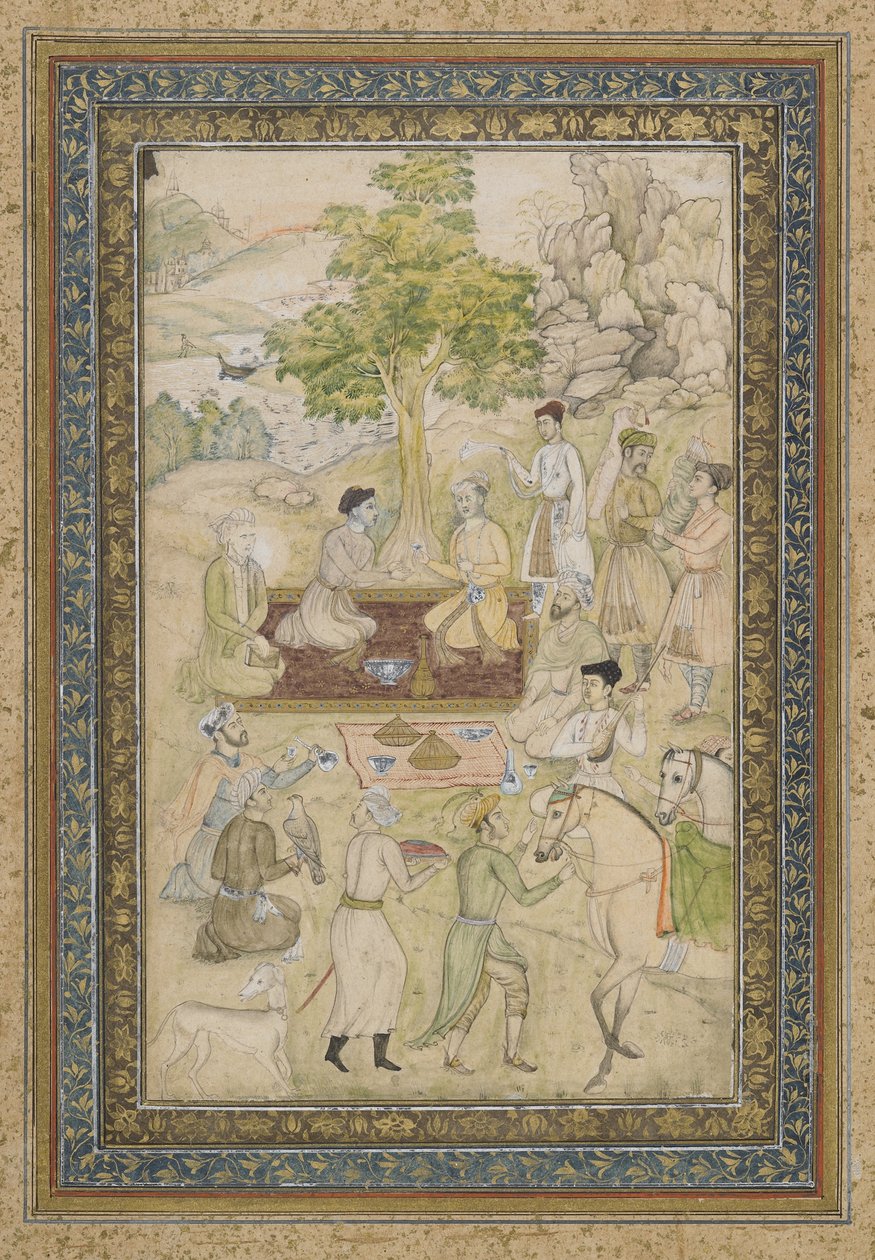Piknikte Sultan Murad ve Sultan Daniyal, resimli müstakil albüm folyosu, c.1900 by Indian School