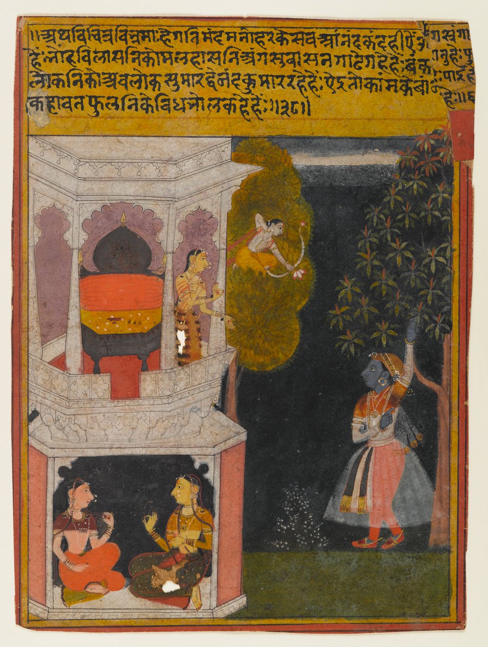 Şaşkın Nayika, Rasikapriya Serisinden Sayfa, c.1660-1690 (kağıt üzerinde opak wc ve altın) by Indian School