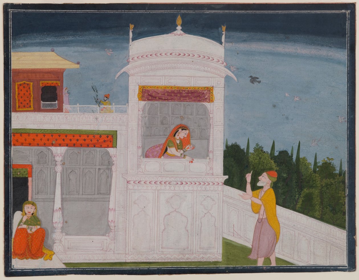 Saraydaki Brahman Sudama ve Rukmini, Bhagavata Purana serisinin Sudama bölümünden bir sayfa, c.1800 veya sonrası (kağıt üzerinde wc) by Indian School