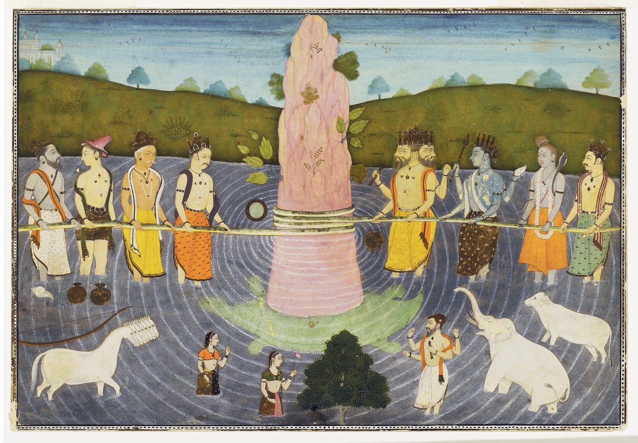 Süt Okyanusunun Çalkalanması, c.1700 (opak wc ve altın) by Indian School
