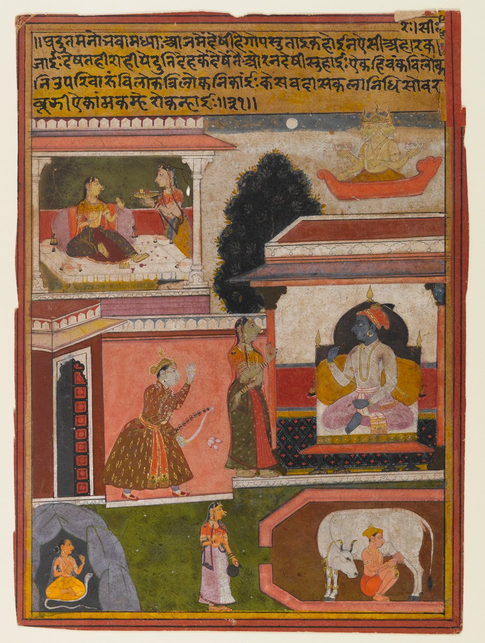 Arzuları Belli Olan Kahraman, Rasikapriya Serisinden Sayfa, c.1660-1690 (kağıt üzerinde opak wc ve altın) by Indian School