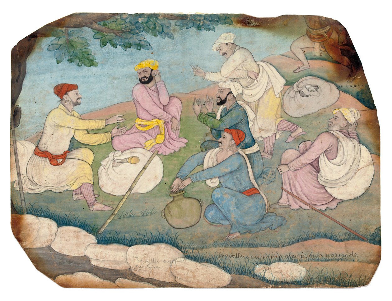 18. yüzyılın ortalarında, yol kenarında müzik keyfi yapan gezginler by Indian School