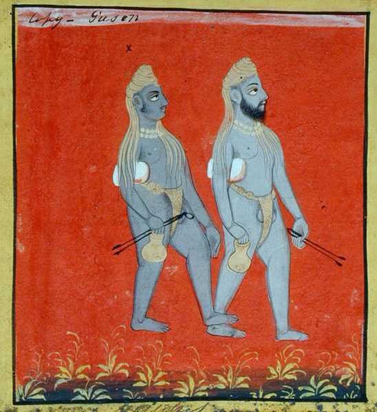 Two Gosains, Religion Mendicants, Udaipur, c.1810-20 (kağıt üzerine guaj boya) (detay) (ayrıca bkz. 136600) by Indian School