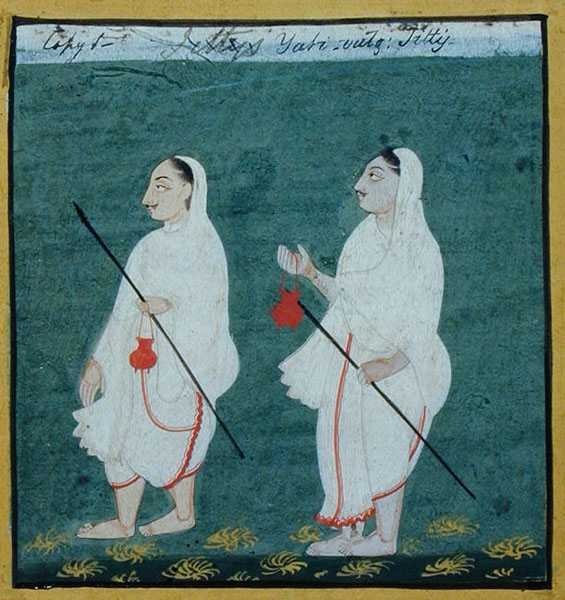 Keçeli Saçlı İki Jain Ascetics (jati) Dini Mendicants, Udaipur, c.1810-20 (kağıt üzerine guaj) by Indian School