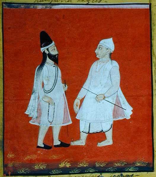 Two Wandering Moslem Faqirs (jangam) Religion Mendicants, Udaipur, c.1810-20 (kağıt üzerinde guaj) (detay) (ayrıca bkz. 136600) by Indian School