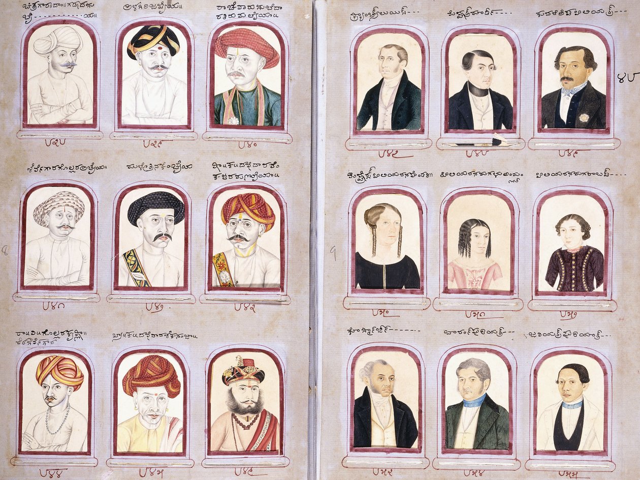 Yerli ve Avrupa portrelerinden oluşan bir albümden iki yaprak, c.1830-1850 by Indian School