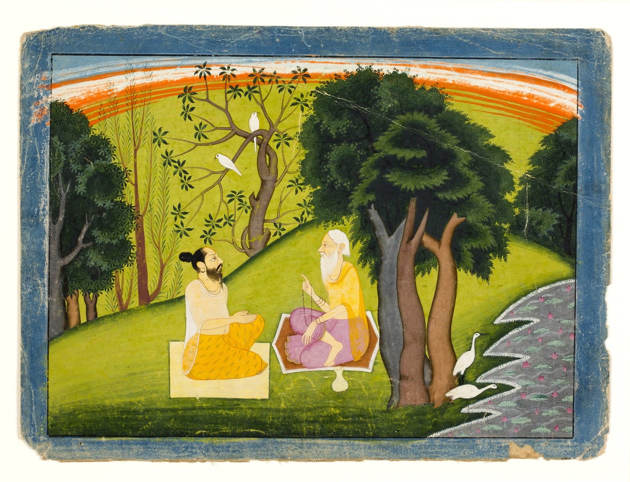 Bir manzarada tartışan iki bilge, c.1785 (kağıt üzerinde opak wc ve altın) by Indian School