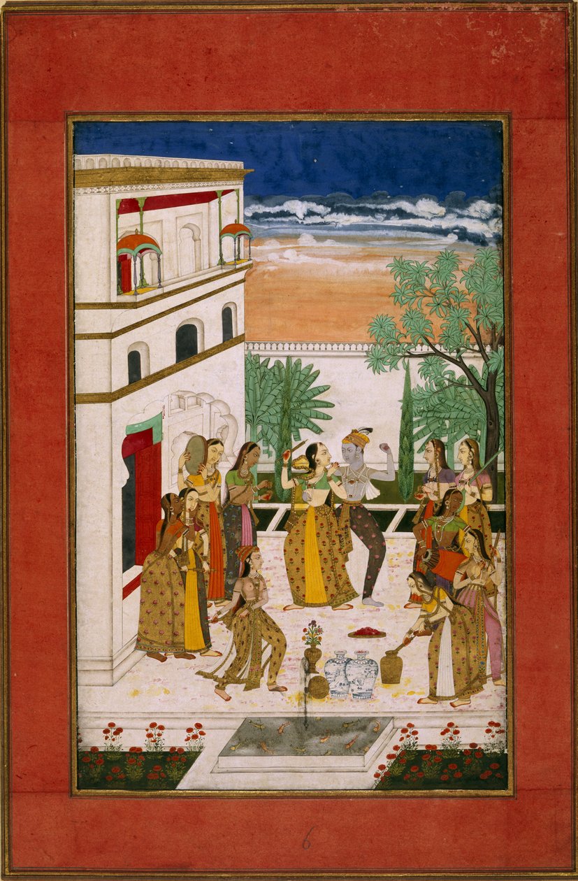 Vasantha Ragini, Radha & Krishna Dunching, C10 (Kağıt Üzerinde Varukala) by Indian School