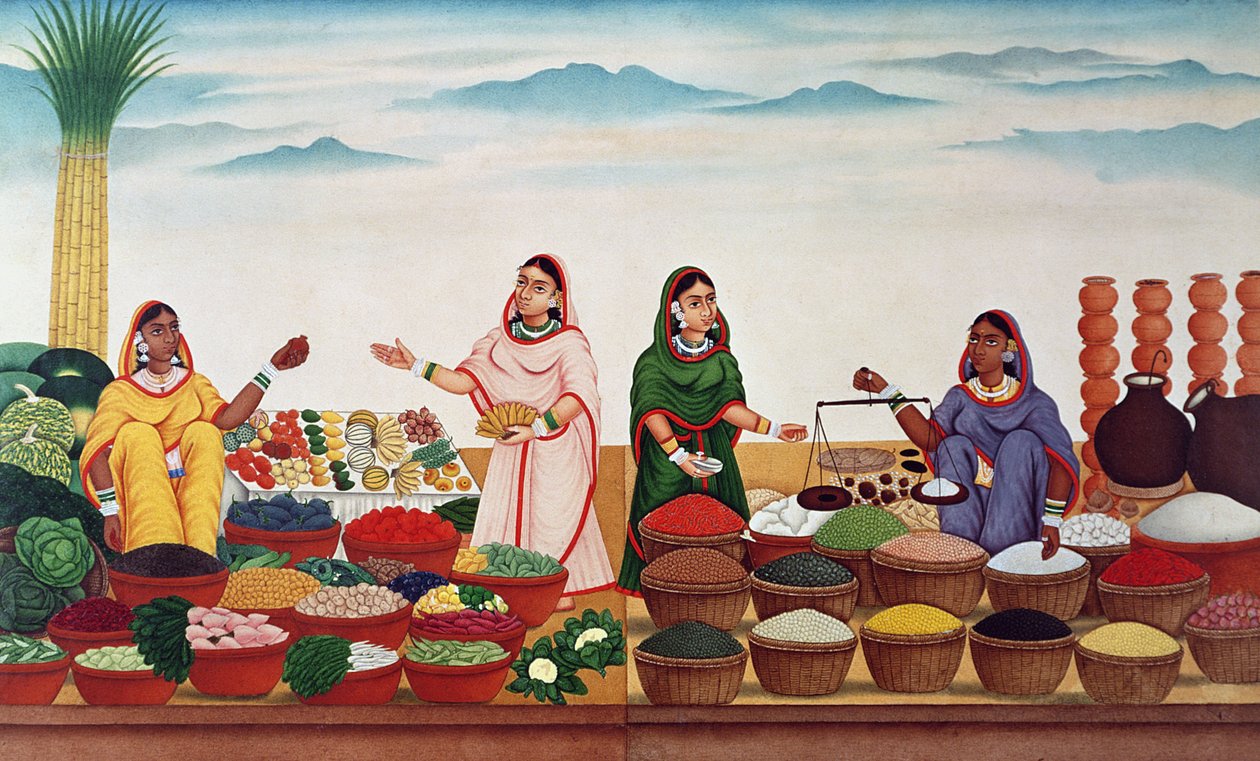 Benares Sebze ve Baharat Pazarı, 1840 dolayları by Indian School