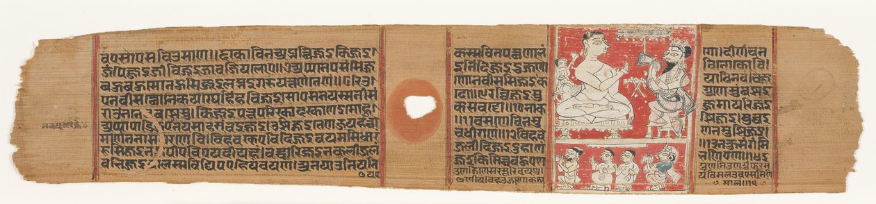 Vimalaprava Raji ve Lakshmi ile konuşuyor, c.1300 (palmiye yaprağı üzerinde opak wc) by Indian School