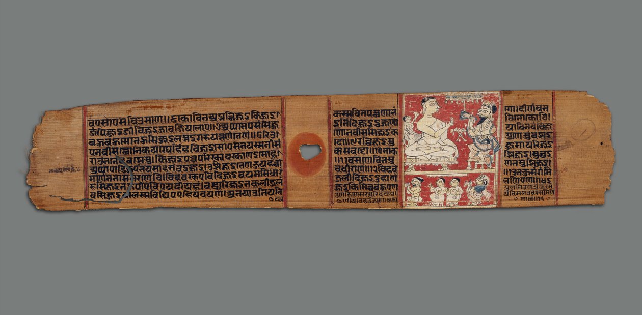 Vimalaprava Raji ve Lakshmi ile konuşuyor, c.1300 (palmiye yaprağı üzerinde opak wc) by Indian School