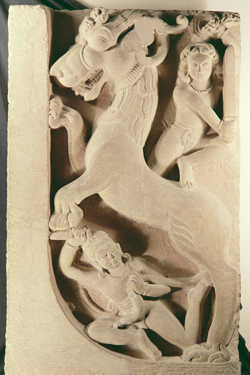 Bir aslan-griffinle savaşan savaşçılar by Indian School